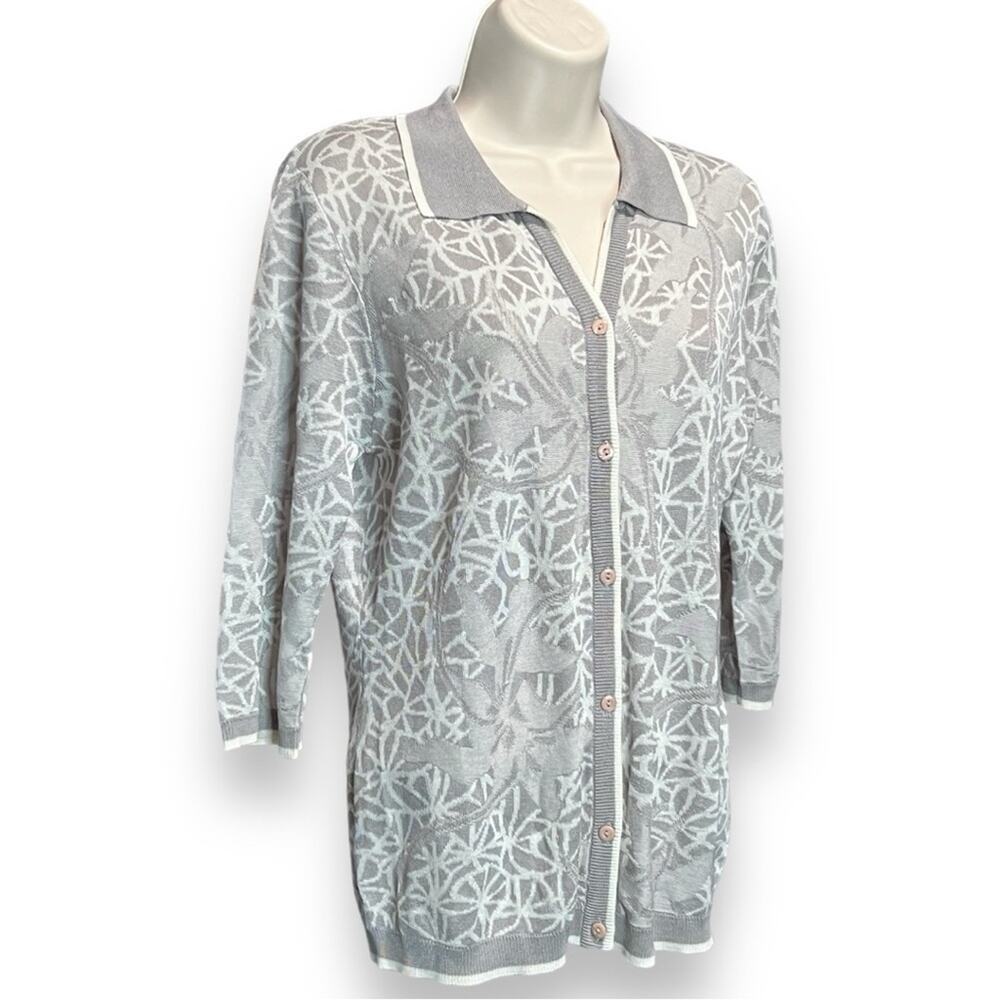 Camela Women's Silk Blend, Flora & Fauna 3/4 Sleeve, Button Down  Sweater Size M